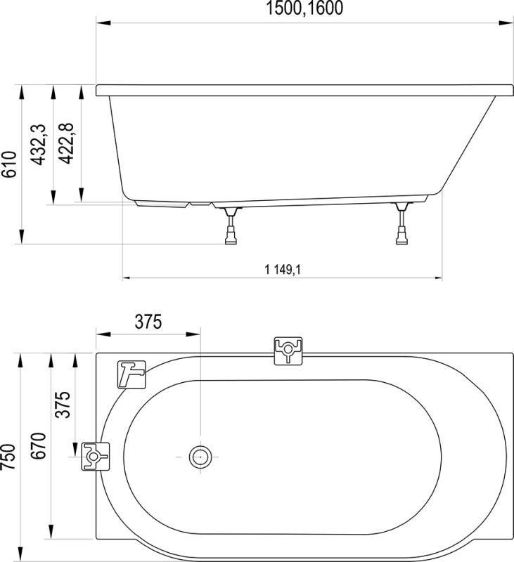 Ванна Ravak ARC 150x75 R сніжно-біла CE71000000 фото