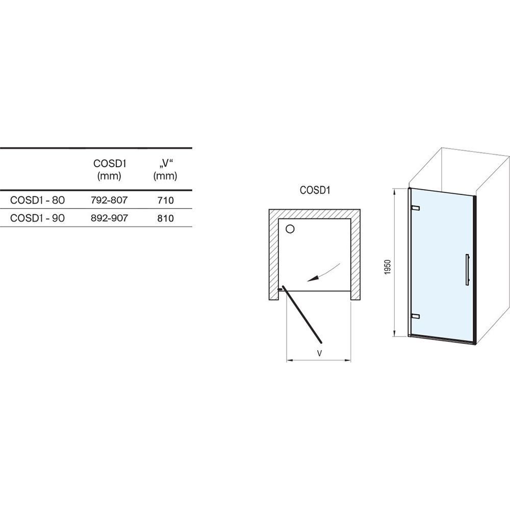 Душові двері Ravak COSD1-90 Білий матовий TRANSPARENT X0VV70E00Z1 фото
