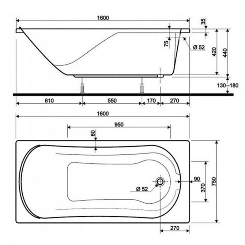 Ванна акриловая Kolo Comfort 160x75 см с ножками XWP3060000 фото