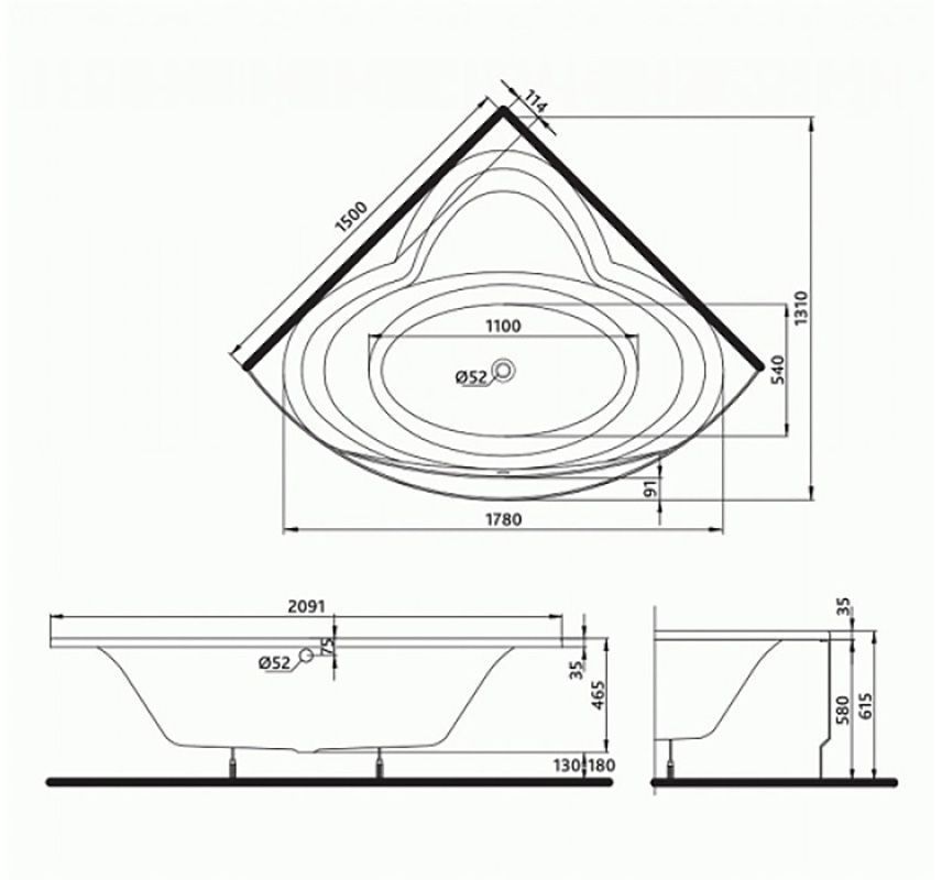 Ванна кутова Kolo Relax 150x150 см з ніжками XWN3050000 фото