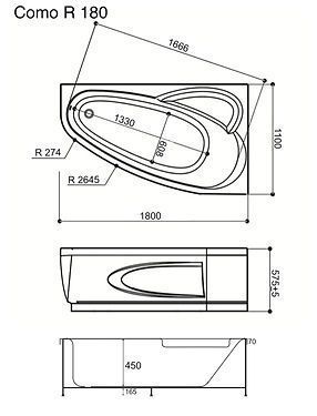 Ванна аероомасажна WGT Rialto Como R 1800x1100x580 мм AERO LINE BT-WGT-RIA-COM-R-180-AERO фото